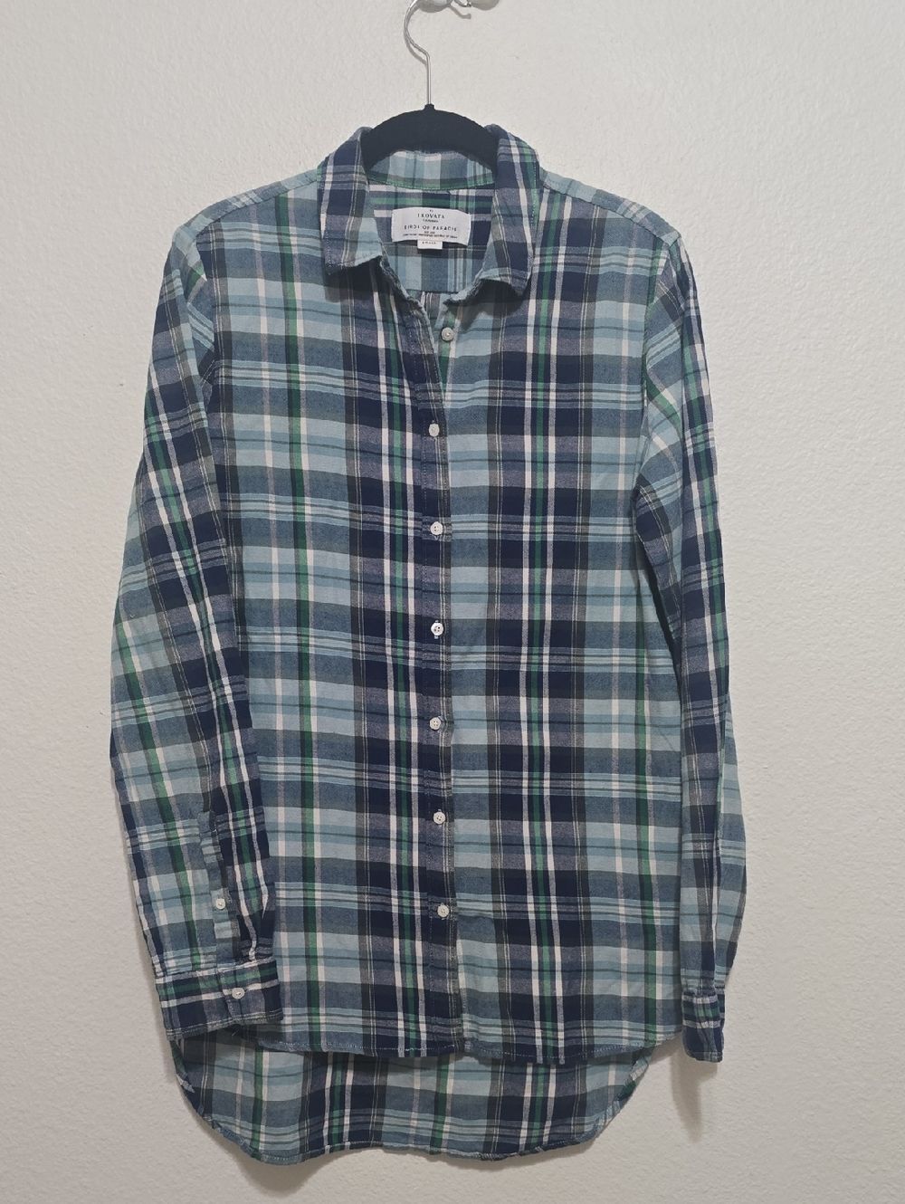 Trovata Blue Green Plaid Cotton Button-Down Shirt S